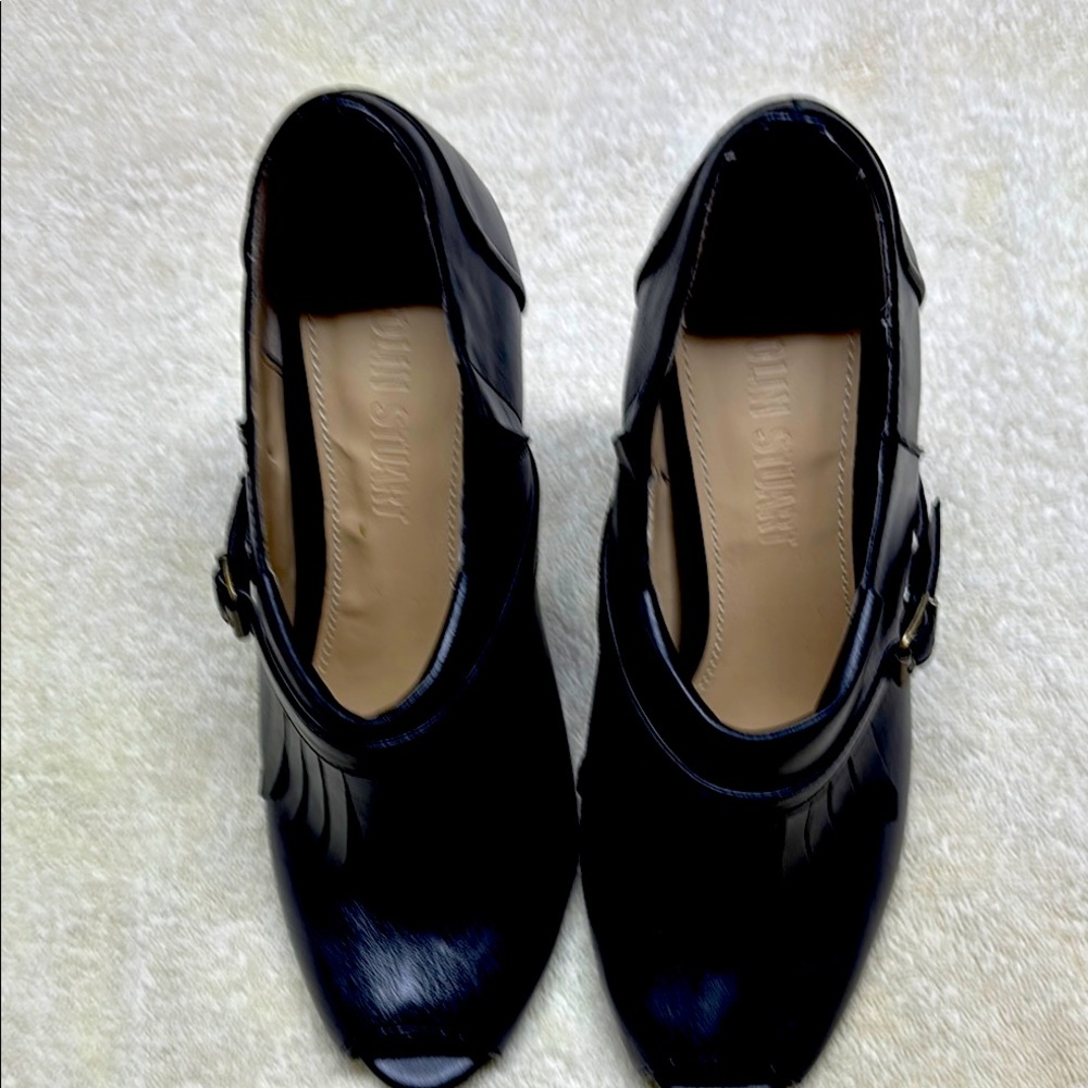 Colin Stuart Black Mules with Strap Detail